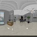 Modern Living Dining Room Interior With Dining Table Chairs Sofa TV Pendant Lights And Plants