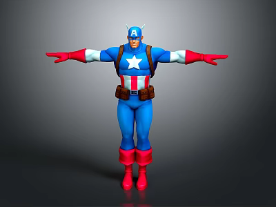 3D Superhero Character Model With Outstretched Arms Blue White Red Uniform And Star Emblem 3d model