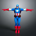 3D Superhero Character Model With Outstretched Arms Blue White Red Uniform And Star Emblem