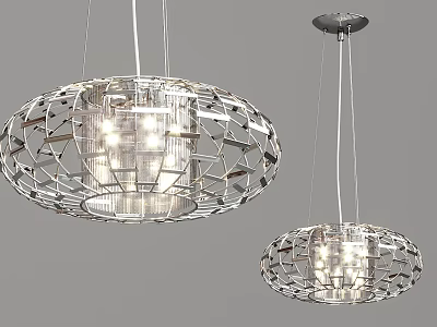 Modern Circular Chandeliers With Metallic Openwork Design And Illuminated Glass Elements 3d model