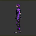 3D Fantasy Character With Purple Glowing Outfit And Dark Hair Design