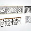 Decorative Wrought Iron Railings Featuring Various Ornate Geometric And Scroll Patterns 3d model