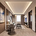 Elegant New Chinese Style Living Room With Soft Sofa And Stylish Ink Wall Art Decor