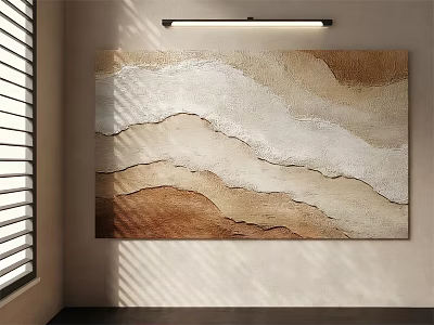 Abstract Painting With Textured Brown Beige White Waves And Striped Window Light 3d model