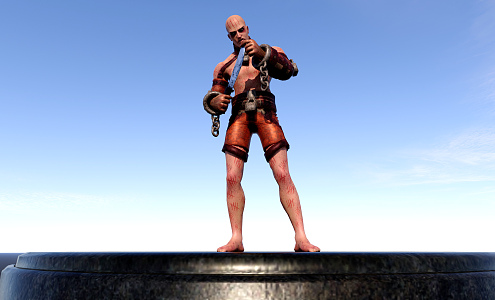 Modern man with chain wounded bald-headed prisoner 3d model