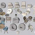 Cozy Modern Single Sofa Collection With Bean Bags Wooden Tables And Small Plant