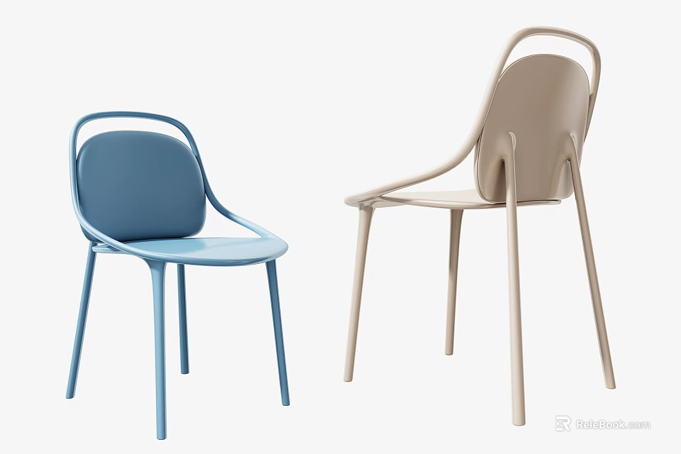 Modern Leisure Chairs with Blue and Beige Colors Curved Backrest and Armrest Design 3d model 
