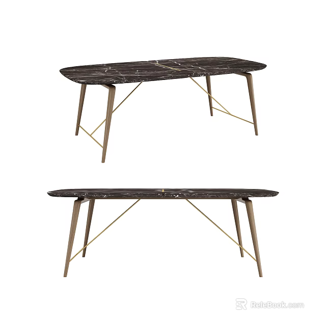 Elegant Modern Dining Table With Black Marble Top And Gold Metal Legs 3d model 