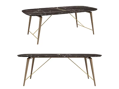 Elegant Modern Dining Table With Black Marble Top And Gold Metal Legs 3d model