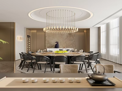 Elegant Private Room With Round Table And Chandelier 3d model