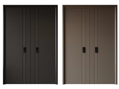 Modern Double Doors With Dark Black And Brown Textured Surface And Metal Handles 3d model