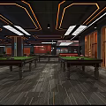 Modern Billiard Room Interior Design With Multiple Pool Tables And Stylish Lighting 3d model