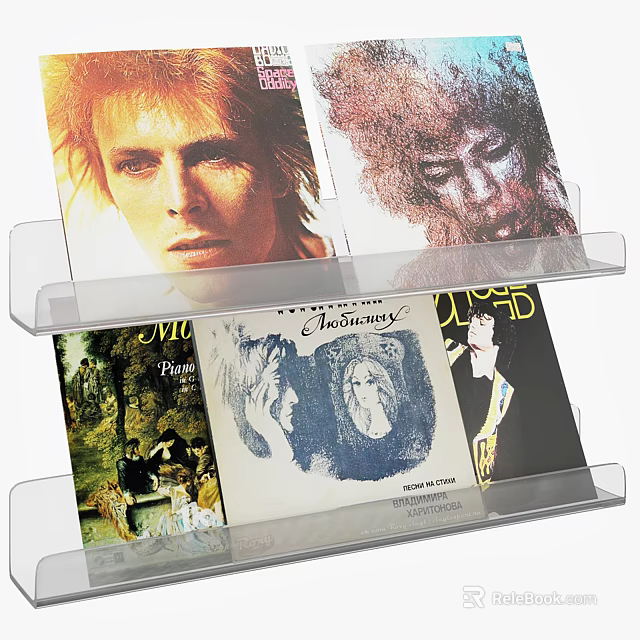 Transparent Two Tiered Display Rack Holding Vinyl Records And Album Covers 3d model 