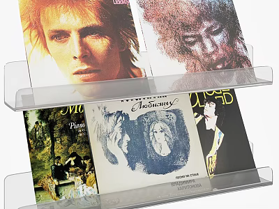 Transparent Two Tiered Display Rack Holding Vinyl Records And Album Covers 3d model