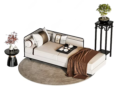 Modern Living Room Interior With Beige Sofa Pillows Side Table And Plants 3d model