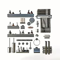 Modern Bathroom Accessories Set Including Shelves Towels Bottles Mirror Toilet Paper Holder And Hooks