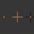 Three Stylish Ceiling Fans With Copper Red And Dark Blades On Dark Background