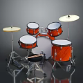 Orange Wood Grain Drum Set With White Drumheads Cymbals And Drumsticks