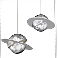Creative Planet Shaped Pendant Lights with Ring Metal Frame and Moon like Texture 3d model