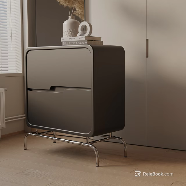 Stylish Modern Black Side Table With Metal Frame And Drawers For Living Room 3d model 
