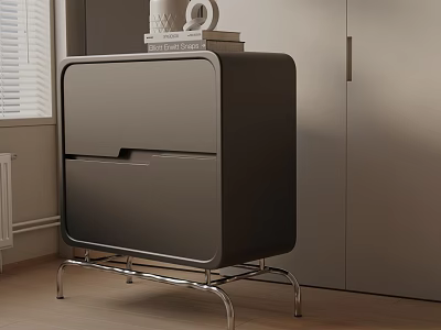 Stylish Modern Black Side Table With Metal Frame And Drawers For Living Room 3d model