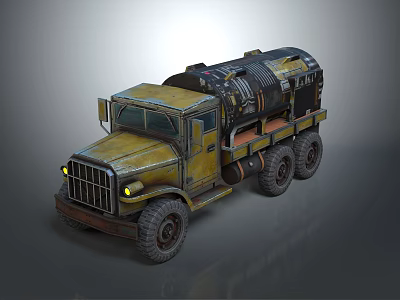 Vintage Yellow Military Tank With Black Fuel Tank And Six Large Wheels 3d model