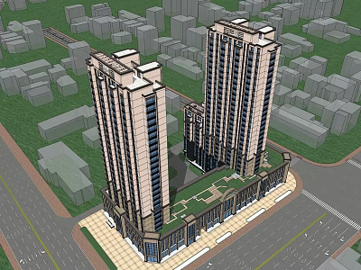 Urban Commercial Complex Featuring High Rise Towers And Ground Floor Retail Spaces 3d model