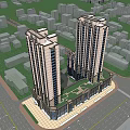 Urban Commercial Complex Featuring High Rise Towers And Ground Floor Retail Spaces