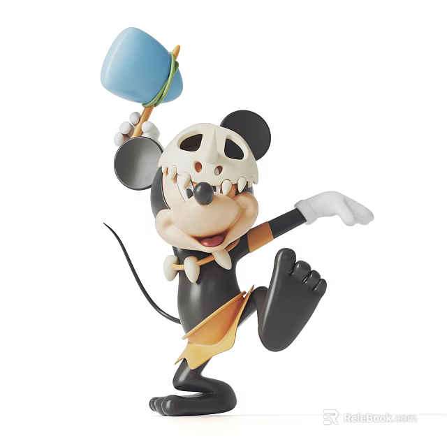 Playful Mickey Mouse Like Cartoon Figure With Skull Mask And Blue Object 3d model 