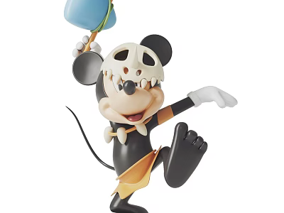 Playful Mickey Mouse Like Cartoon Figure With Skull Mask And Blue Object 3d model
