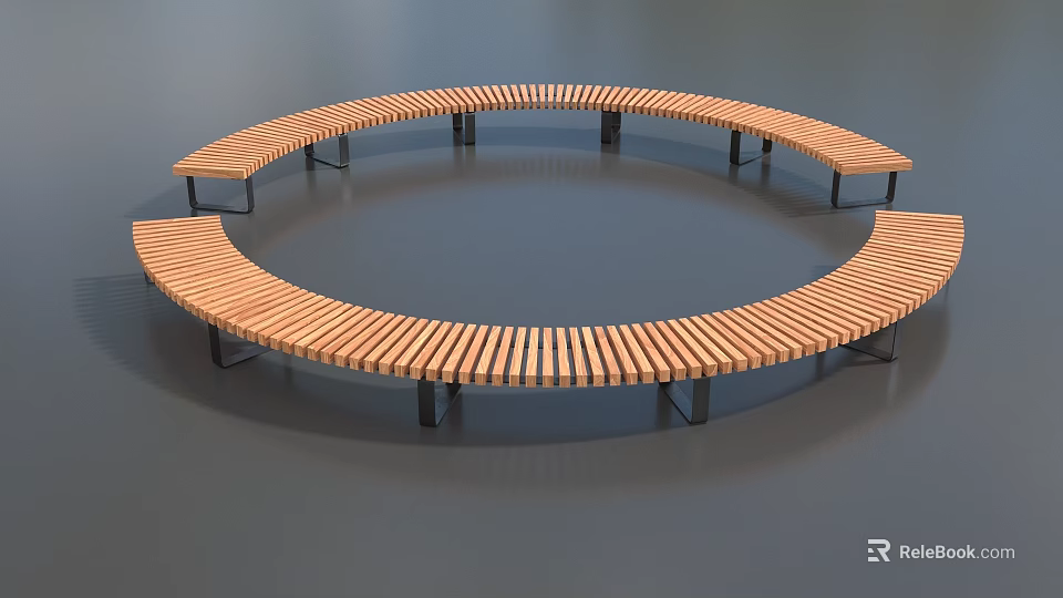 Modern Circular Outdoor Chair With Wooden Slats And Metal Frame Structure 3d model 