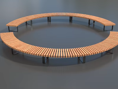 Modern Circular Outdoor Chair With Wooden Slats And Metal Frame Structure 3d model