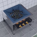 Canteen Kitchen Stainless Steel Gas Stove With Blue Burner And Control Knobs 3d model