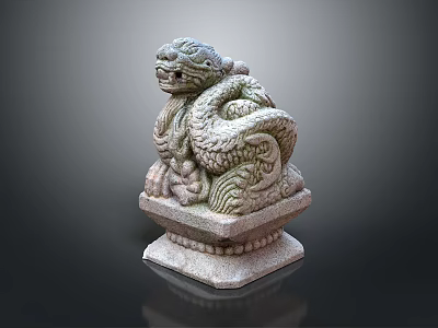 Stone Carved Dragon Sculpture with Intricate Mythical Creature Design and Ornate Pedestal 3d model