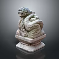Stone Carved Dragon Sculpture with Intricate Mythical Creature Design and Ornate Pedestal