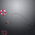 Essential Living Supplies Including Red And White Lifebuoy Metal Rod Fishing Rod And Small Bucket