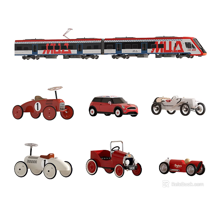 Colorful Electric Toys Collection Including Train Set Vintage Cars Tricycle And Mini Vehicles 3d model 