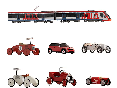 Colorful Electric Toys Collection Including Train Set Vintage Cars Tricycle And Mini Vehicles 3d model