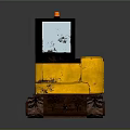 Yellow Mini Excavator with Black Cab Rusty Tracks and Brown Bucket