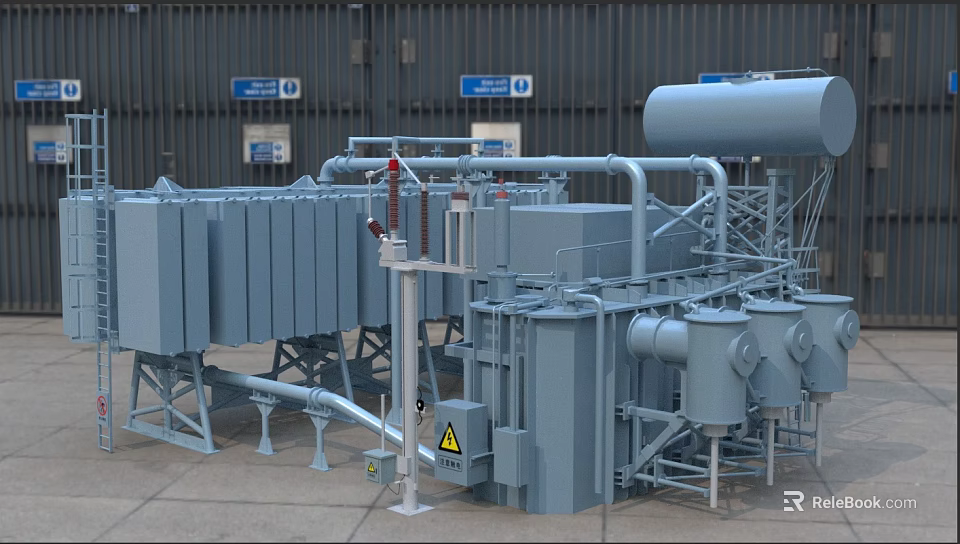 Industrial Outdoor Charging Station With Metal Structure Pipes And Blue Gas Tank 3d model 