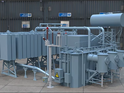 Industrial Outdoor Charging Station With Metal Structure Pipes And Blue Gas Tank 3d model