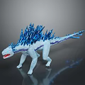 Fierce Mythical Dinosaur With Blue White Scales Crystalline Spiked Back And Red Tongue