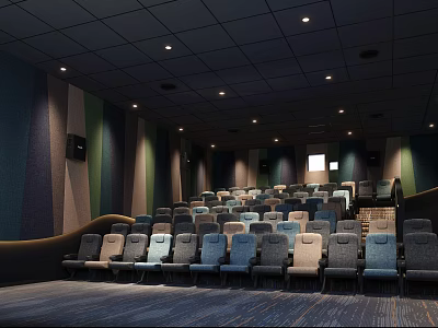 Modern Cinema Interior With Comfortable Seats And Ceiling Lighting For Viewing Experience 3d model