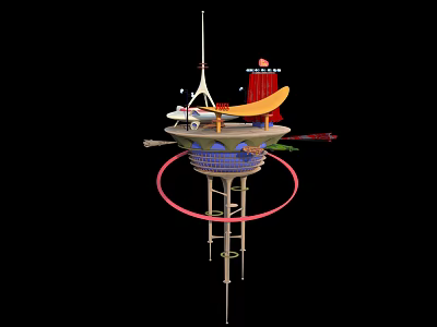 Modern Cartoon Scene Space Station 3d model