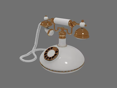 Vintage White Gold Rotary Dial Telephone Classic Retro Digital Device 3d model