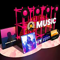 Music Themed Photo Spot With Vinyl Records MUSIC Sign Album Covers And Colorful Lights