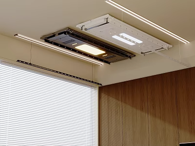 Modern Ceiling Mounted Clothes Hanger With Built In LED Lights And Wooden Wall Interior Design 3d model