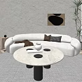 Modern Living Dining Interior With White Sofa Round Table And Textured Wall 3d model