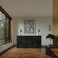 Modern Shower Sauna Interior With Black Marble Counter And Herringbone Wooden Floor