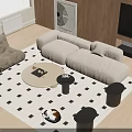 Modern Sofa Coffee Table Combination With Round Table Stools And Checkered Rug Interior 3d model